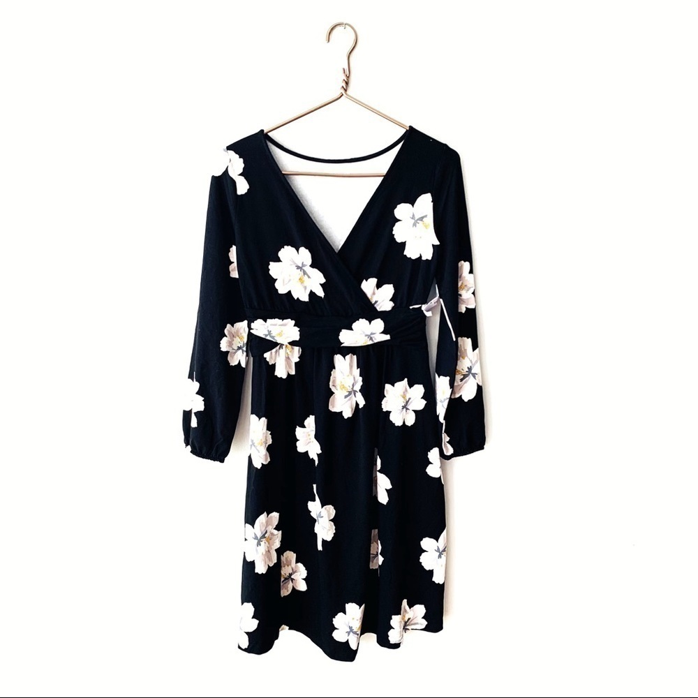 Old Navy Maternity Black Floral Faux Wrap Dress
